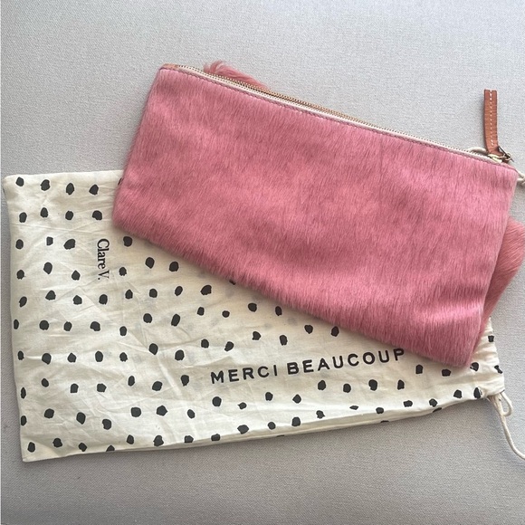 Clare V Foldover Pink Clutch Hair-On - Picture 1 of 6